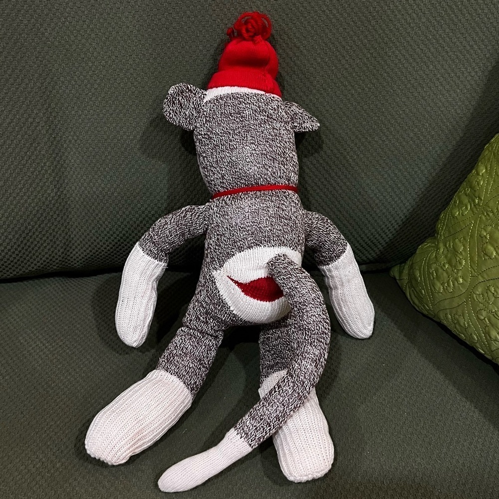 Maxx The Sock Monkey Stuffed Animal Plush Knit Heathered Brown Red Hat - Picture 2 of 7